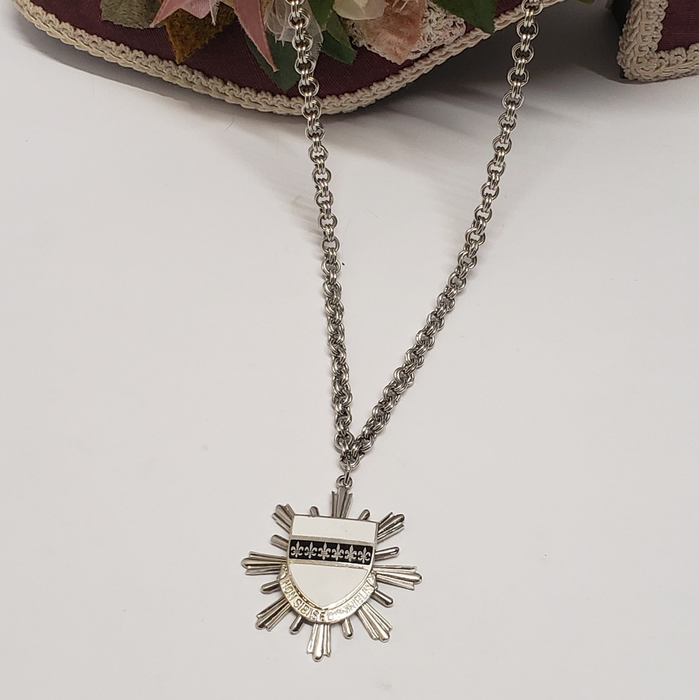 Unique White Enamel Le Fleur Shield Pendant Necklace - Picture 5 of 8